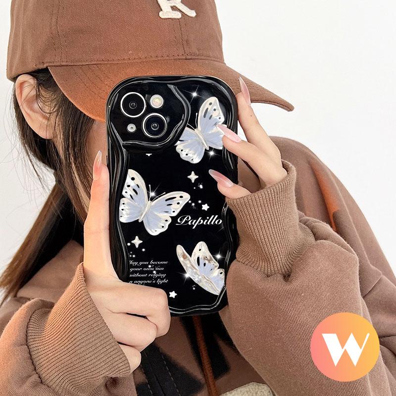 Case Bunga Seni Lukisan Minyak Kompatibel Untuk IPhone 7Plus 14 13 12 Pro MAX XS Max7 6S 8 6 Plus Se2020 11 XR X 3D Wavy Curved Edge INS Korean Fantasy Glitter Butterfly Soft Case