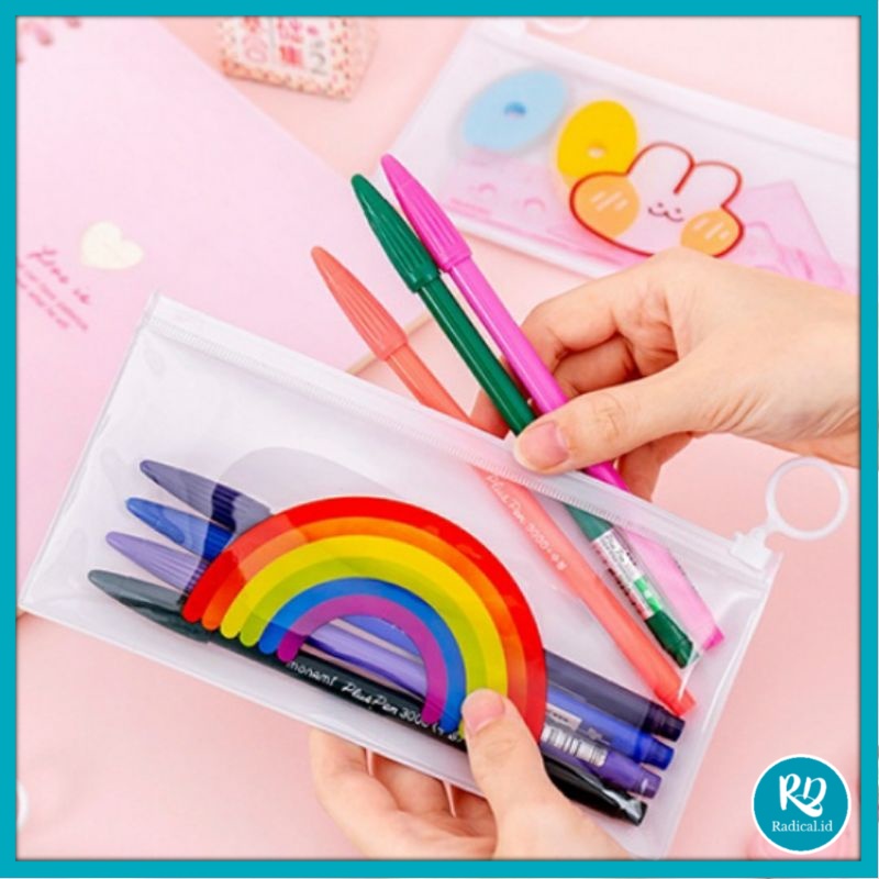 

RD Tempat Pensil Pulpen Transparan Ziplock Karakter Serbaguna Pouch Penyimpanan Kosmetik Tempat Penyimpanan Alat Tulis Pouch Zipper Pencil Case