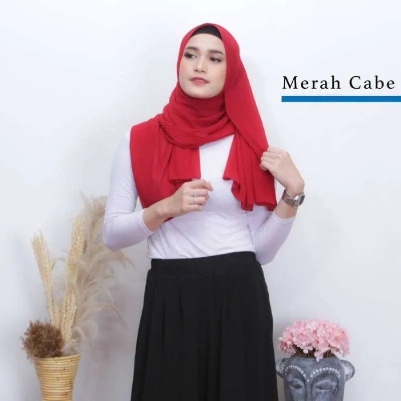 {ACEH} Pashmina Plisket Merah Cabe