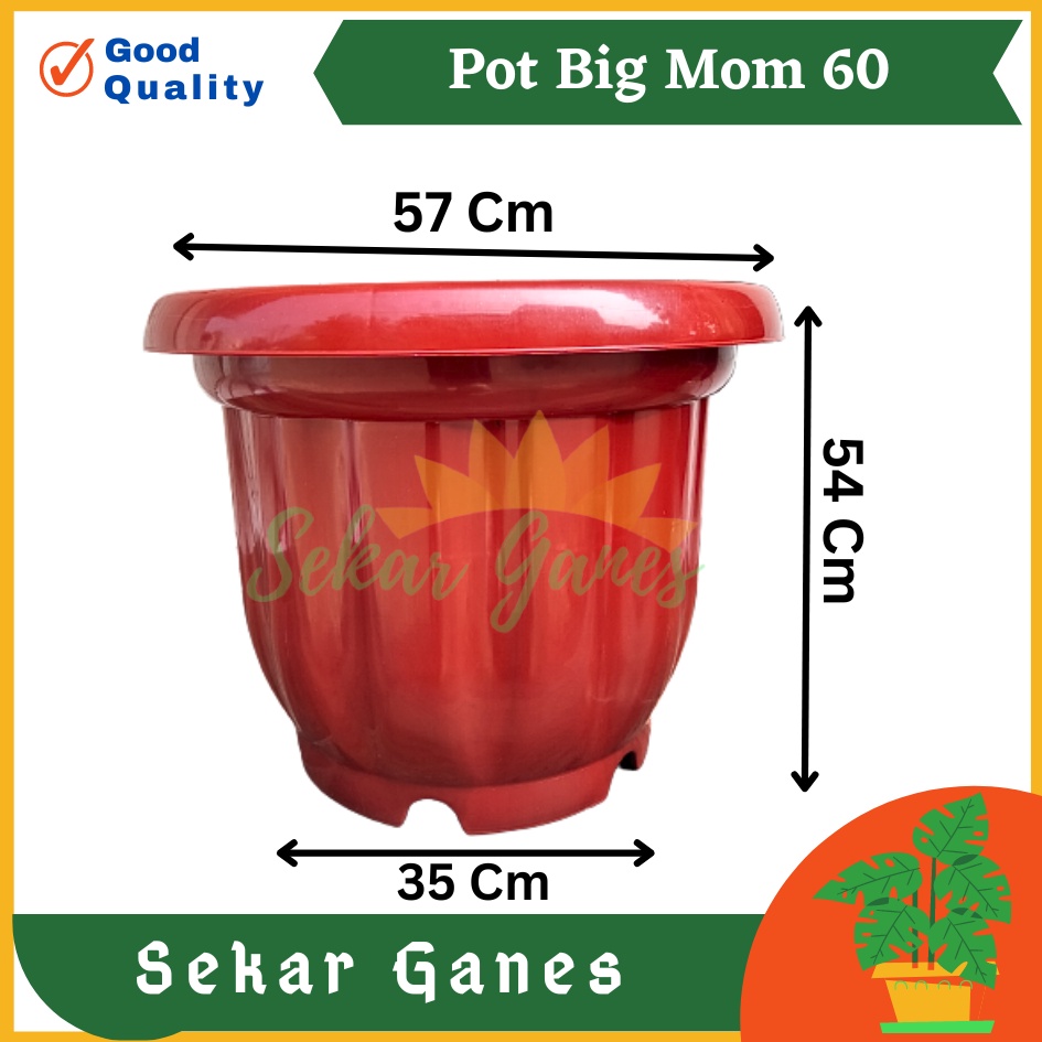 SG - Pot Big Mom 60 Cm Merah Bata Pot Plastik Bunga Tanaman Pot Tebal Murah Grosir Pot Jumbo Besar P