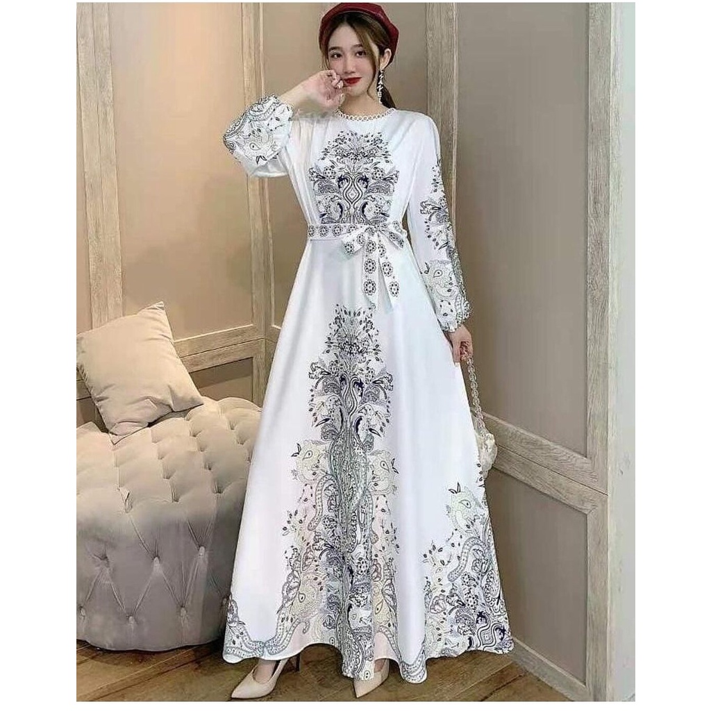 DRESS WANITA MAXI ESTILO PUTIH SAPORO IMPORT BKK BANGKOK