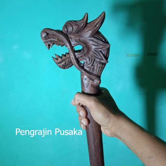 Tongkat Alat Bantu Jalan Model Kepala Naga Liong  Garap Alus