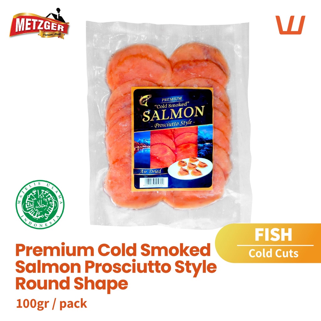 

Premium Cold Smoked Salmon Prosciutto Style Round Sliced 100gr Halal Metzger