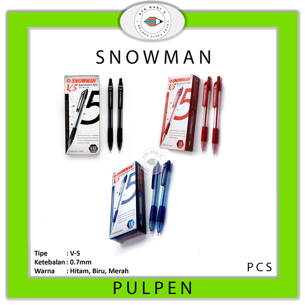 

SNOWMAN - Pulpen V-5 0.7 Hitam, Biru, Merah - Pcs