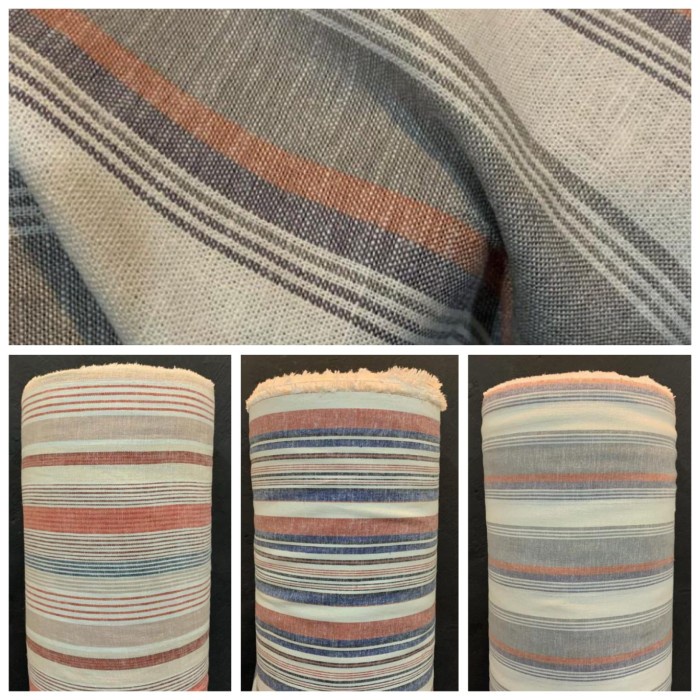 kain linen pure salur katun linen motif salur  - 1