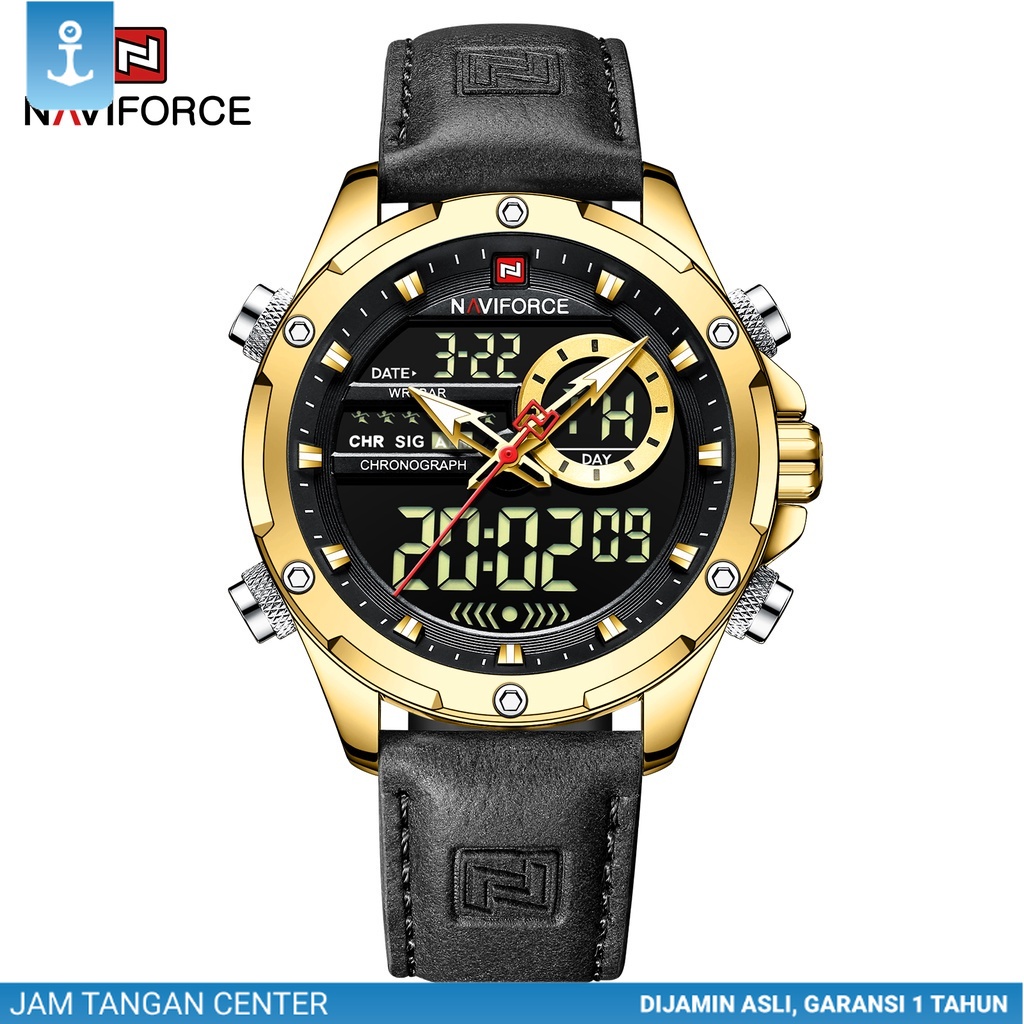 Promo Naviforce Double Time Kulit Jam Tangan Pria Analog Digi 9208 Original