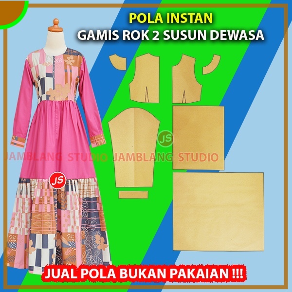 Pola Instan Gamis Rok 2 Susun Dewasa | Aneka Pola