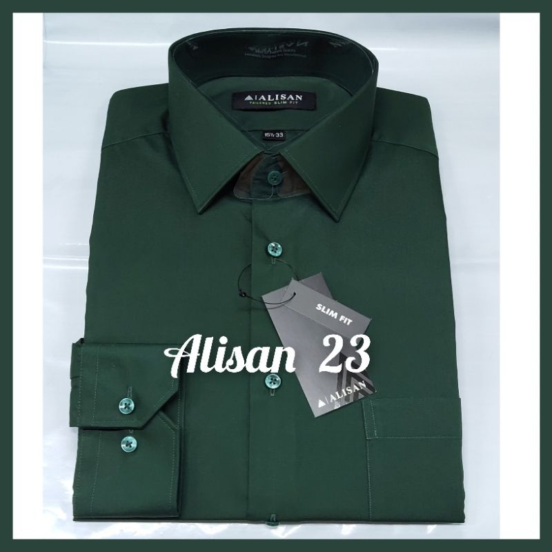 ALISAN POLOS HIJAU BOTOL | KEMEJA PANJANG | KEMEJA KANTOR
