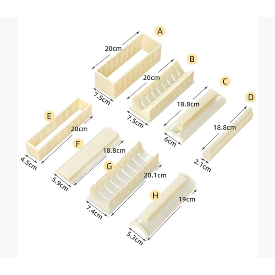 Cetakan Sushi Roll Set Panjang Bulat Hati Persegi, Sushi Mould Set Cut