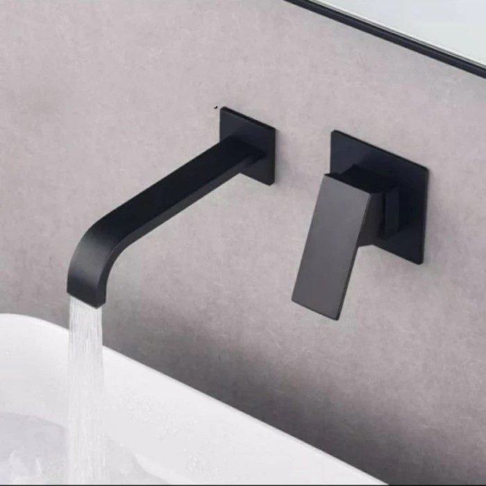 Kran wastafel dinding hitam black kotak minimalis kran dinding