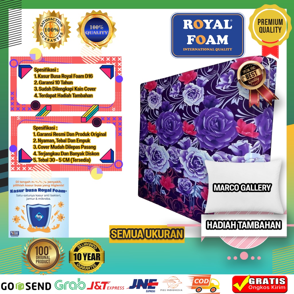 [SEMUA UKURAN] Kasur Busa ROYAL FOAM D16 Semua Ukuran Garansi 10 Tahun Anti Kempes GRATIS Bantal Mem