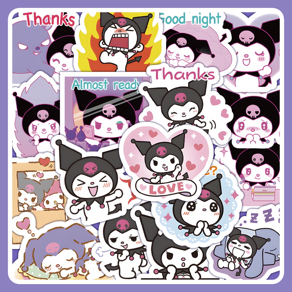 ღ 64Pcs Sanrio Grafiti Stiker Lucu Melodi Kuromi Puding Anjing Hello Kitty Kucing Kartun Koleksi Termal Piala Ponsel case Dekorasi Aksesoris