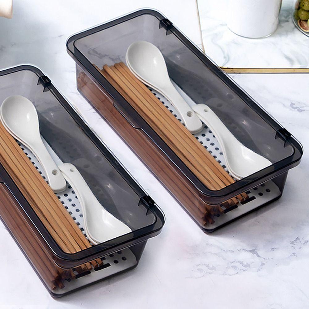 Fishstick Sumpit Box Plastik Multifungsi Dengan Tutup Dust-proof Simple Cutlery Drainer Box