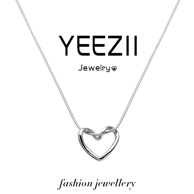 YEEZII Kalung Rantai Choker Liontin Hati Hollow Warna Silver Untuk Wanita