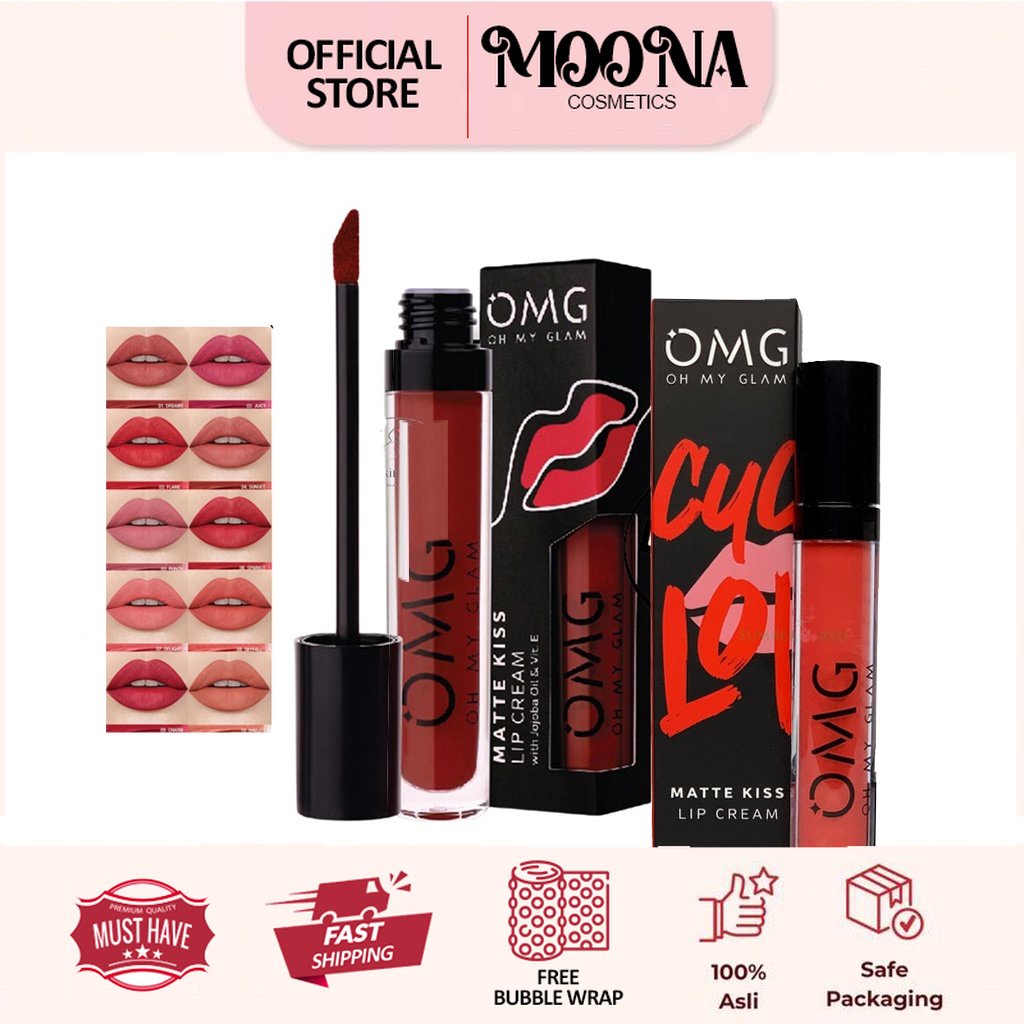 OMG OH MY GLAM Matte Kiss Lip Cream | Ready Semua Warna | Bibir Cantik Shining Lembut dan Lembab