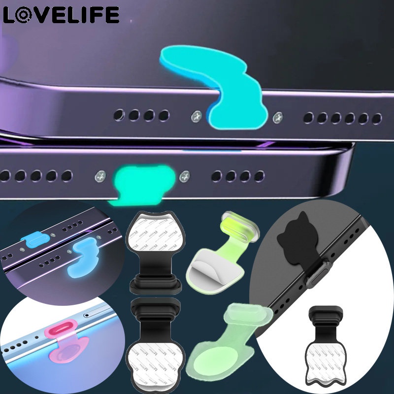 [Unggulan] Aksesori Perlindungan Lubang Pengisian Ponsel Tipe-C Silikon Plug Debu Perlindungan Kerusakan-Bukti Plug Charging Port Luminous Plug Luminous Phone Cover Cap