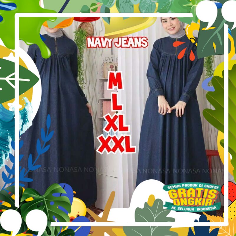 Ambi Gamis Dress Jeans Terbaru Gamis Levis Jumbo Dress Levis Gamis Jeans Busui Pakaian Wanita COD/ s
