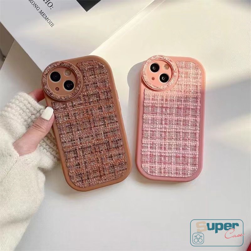 Casing Ponsel Sederhana Kompatibel Untuk iPhone Xr13 11 14 12 Pro Max7 14 8 Plus X XS Max SE 2020 Nuansa Kulit Tekstur Tenun Warna Macaron Shockproof Pelindung Lensa Bulat Soft Tpu Cover