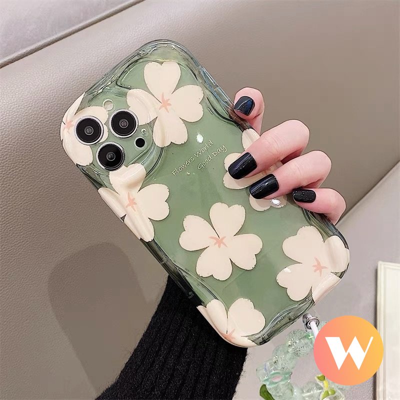 IPHONE Case Bunga Kompatibel Untuk Iphone11 13 12 14 Pro Max 7plus XR 7 8 6s 6 Plus X XS Max SE 2020 Tpu Lembut Shockproof Airbag Glossy 3D Wavy Curved Edge Fresh Flowers Back Cover