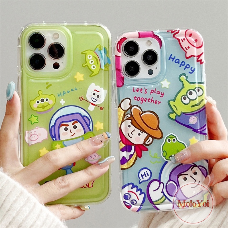 IPHONE Casing Ponsel Kompatibel Untuk Iphone11 13 12 14 Pro MAX XR 7Plus X XS MAX 6 7 8 6S Plus SE 2020 Cerita Mainan Kartun Lucu Buzz Lightyear Alien Airbag Shockproof Soft TPU Cover