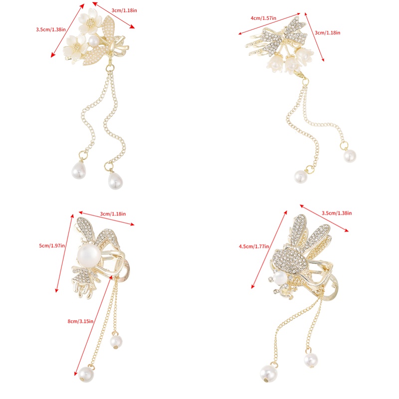 Korea Alloy Jumbai Jepit Rambut Gadis Mutiara Berlian Imitasi Rambut Klip Fashion Kelinci Rambut Cakar Wanita Aksesoris Rambut
