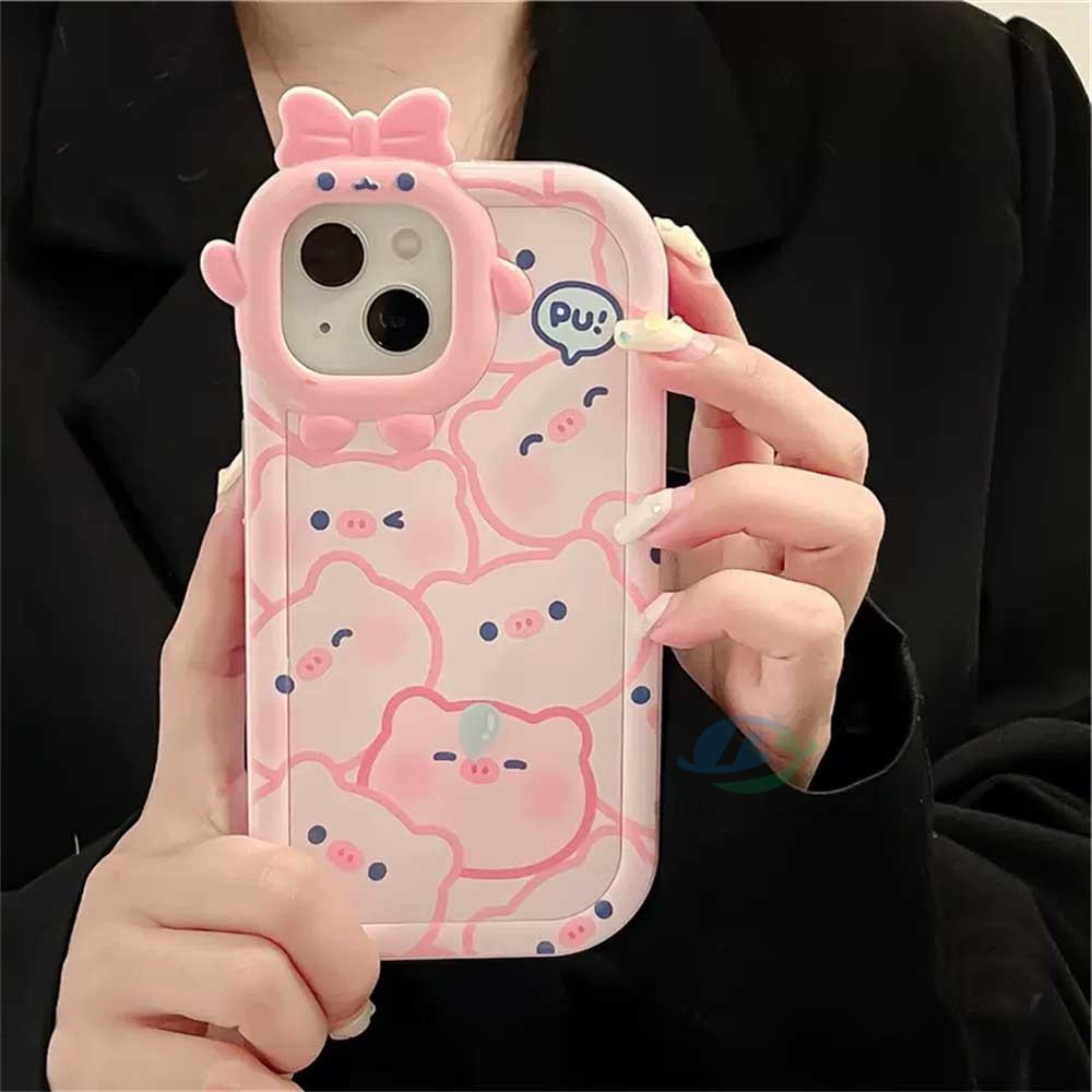 Realme 10 C55 C30 C31 C33 C35 C21Y C25Y RealmeC11 C25 C17 C15 C12 C3 C2 7i 5 5i 6i 9i Narzo 30A 50A Prime Lucu Kartun Blusher Pig Little Monster Frame Lensa Phone Case Binteacase