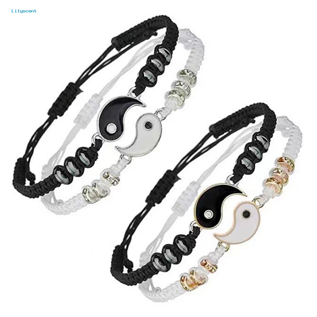 Lilyscent 2Pcs Pria Wanita Unisex Gelang Untuk Pakaian Sehari-Hari Tai Chi Rhinestones Bracelets All Match