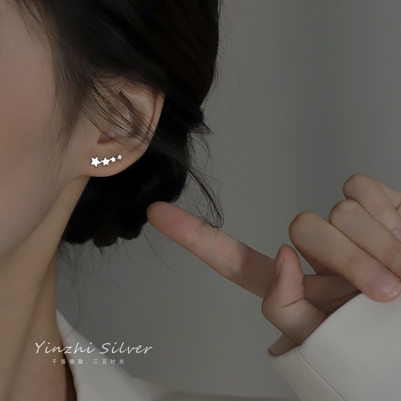 Star Ear Studs Wanita925 Perak Anting Kristal Bintang Minimalis Anting Bermutu Tinggi