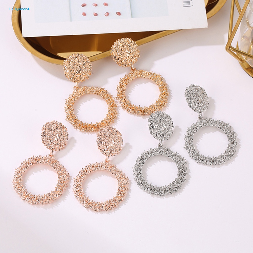 Lilyscent Fashion Wanita Geometris Berongga Lingkaran Liontin Menjuntai Stud Earrings Perhiasan Dekorasi