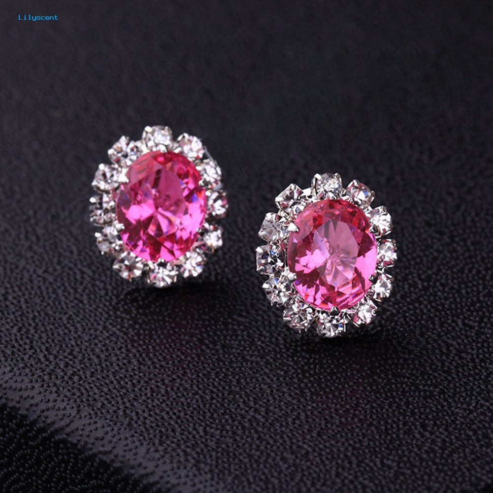 Lilyscent Fashion Wanita Lady Elegan Berlian Imitasi Bunga Ear Stud Earrings Hadiah Perhiasan