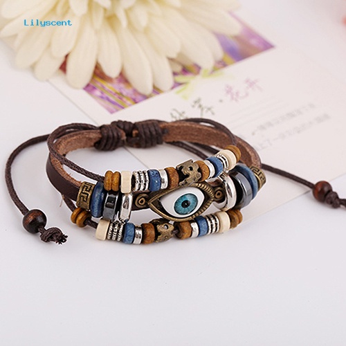 Lilyscent Unisex Handmade Turki Mata Faux Kulit Adjustable Gelang Gelang Perhiasan