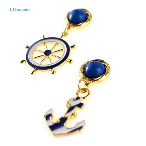 Lilyscent Wanita /'s Elegan Navy Jangkar Helm Gaya Alloy Panjang Menjuntai Drop Perhiasan Anting