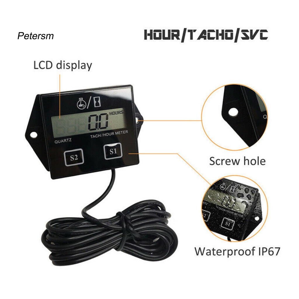 Pp Tachometer RPM Anti Air Untuk Motor Trail Motor LCD Digital Tiny Hour Gauge Meter Mudah Dipasang