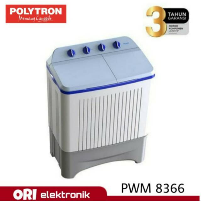 Mesin Cuci Polytron PWM 8366 / PWM8366 Mesin Cuci 2 Tabung 8Kg