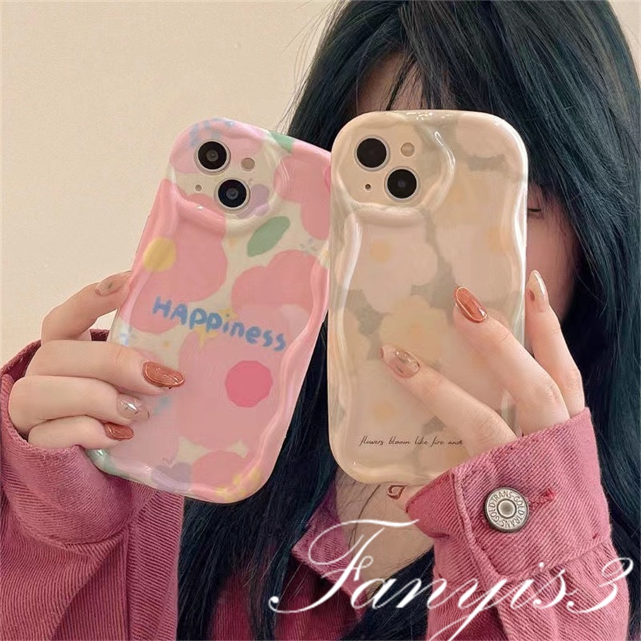 Compatible For IPhone 14 13 12 11 Pro Max X XR Xs Max 8 7 6s Plus SE 2020 Kompatibel Untuk Happiness Little Flower Wave Phone Case TPU Soft Silicon Cover Pelindung