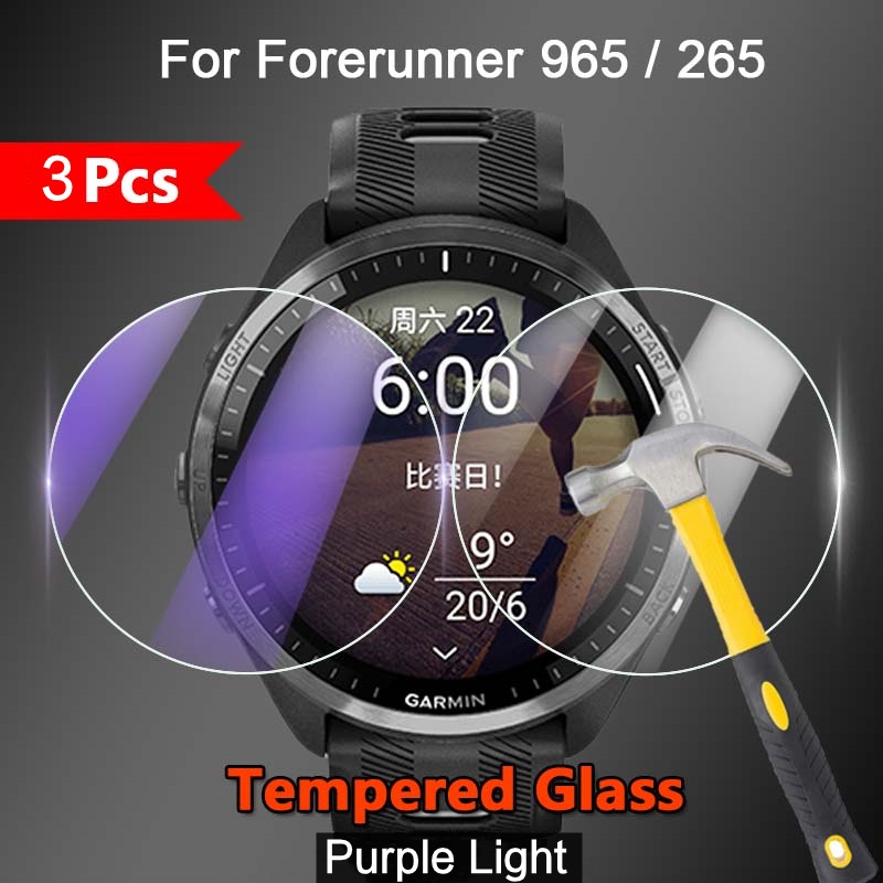 3pcs Transparan Ungu Cahaya 9H All Inclusive 2.5D Tempered Glass Films Ultra HD Pelindung Layar Jam Tahan Gores Untuk Garmin Forerunner965 /265Seri