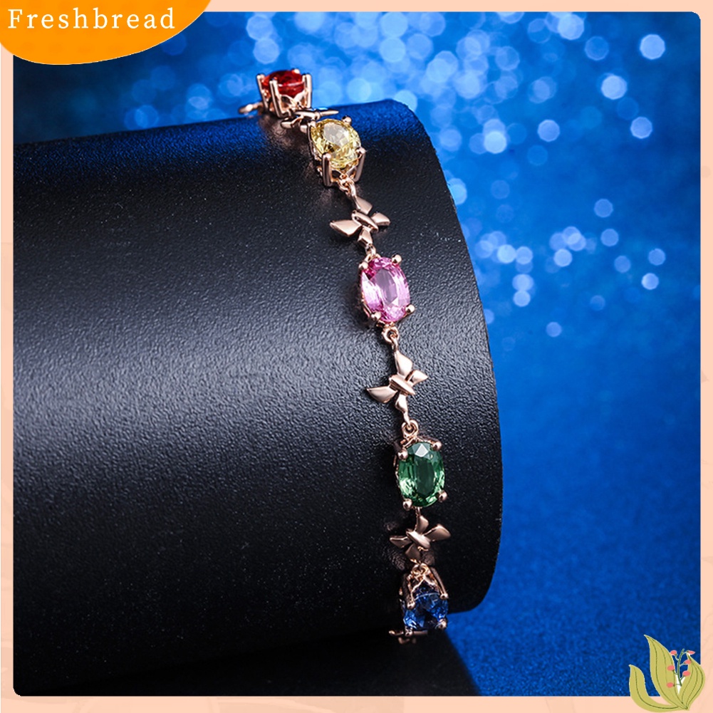 &lt; Freshbread &gt; Elegan Multicolor Oval Berlian Imitasi Kupu-Kupu Wanita Gelang Pesta Perhiasan Hadiah