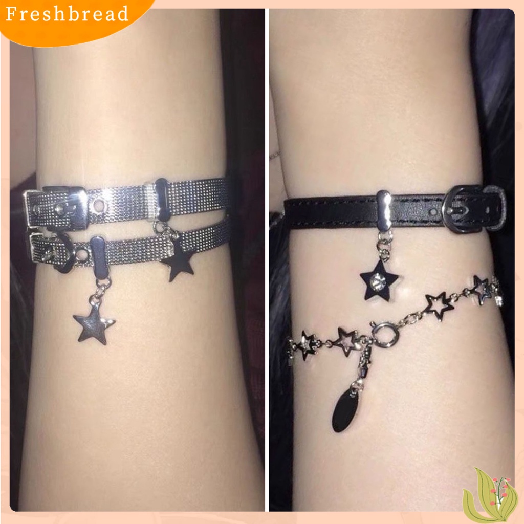 < Freshbread > Wanita Gelang Punk Adjustable Irregular Belt Gaya Bermata Lebar Hias Hadiah Gadis Bintang Charms Liontin Gelang Fashion Perhiasan Untuk Pesta