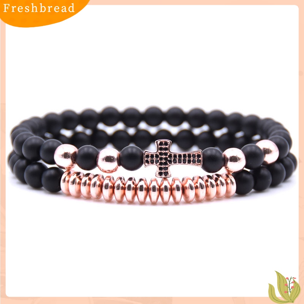 &lt; Freshbread &gt; 2Pcs/Set Micro Cubic Zirconia Cross Charm Stone Unisex Peregangan Gelang Sholat