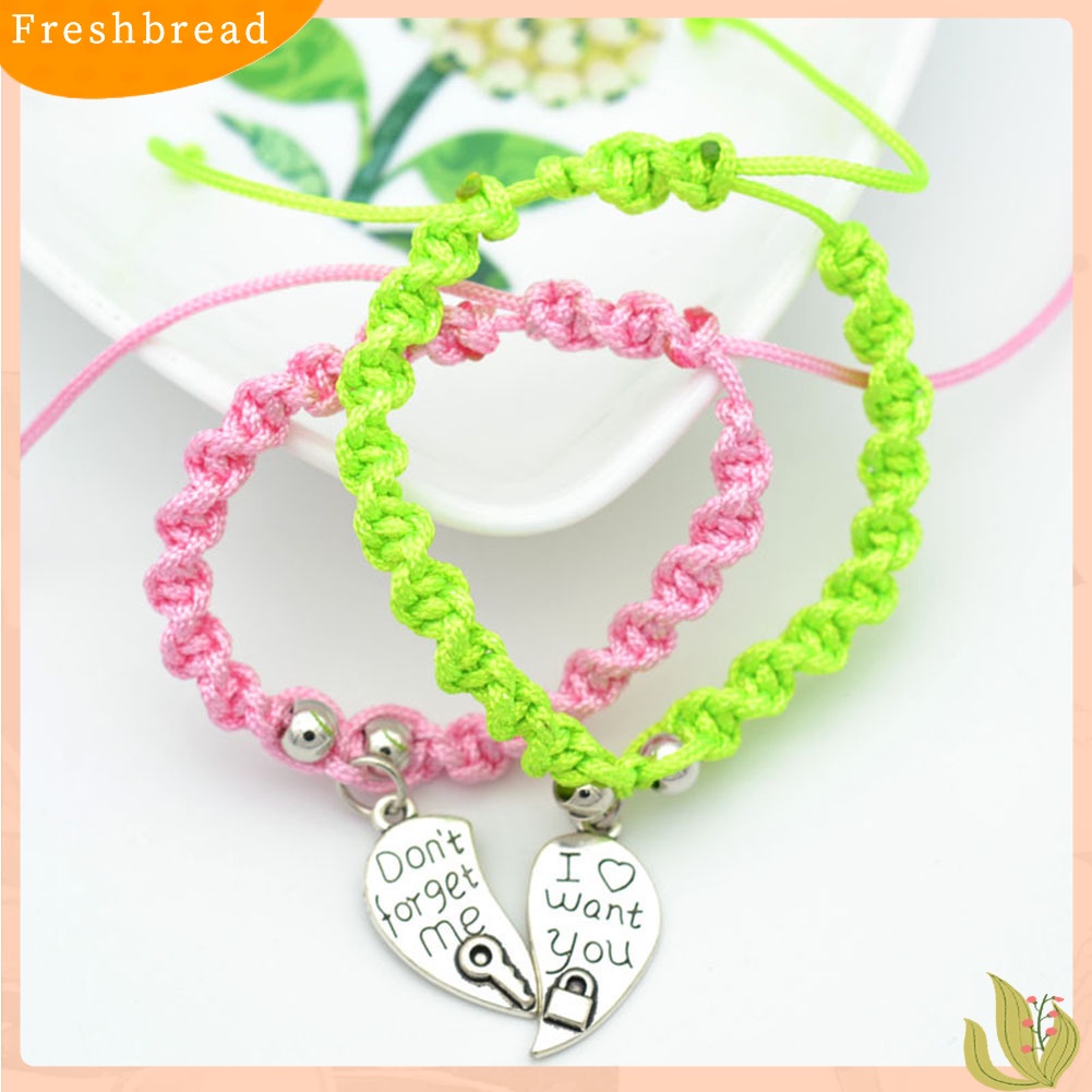 &lt; Freshbread &gt; 2Pcs Unisex Pecinta Ibu Putri Split Hati Liontin Braided Bracelets Love Gift