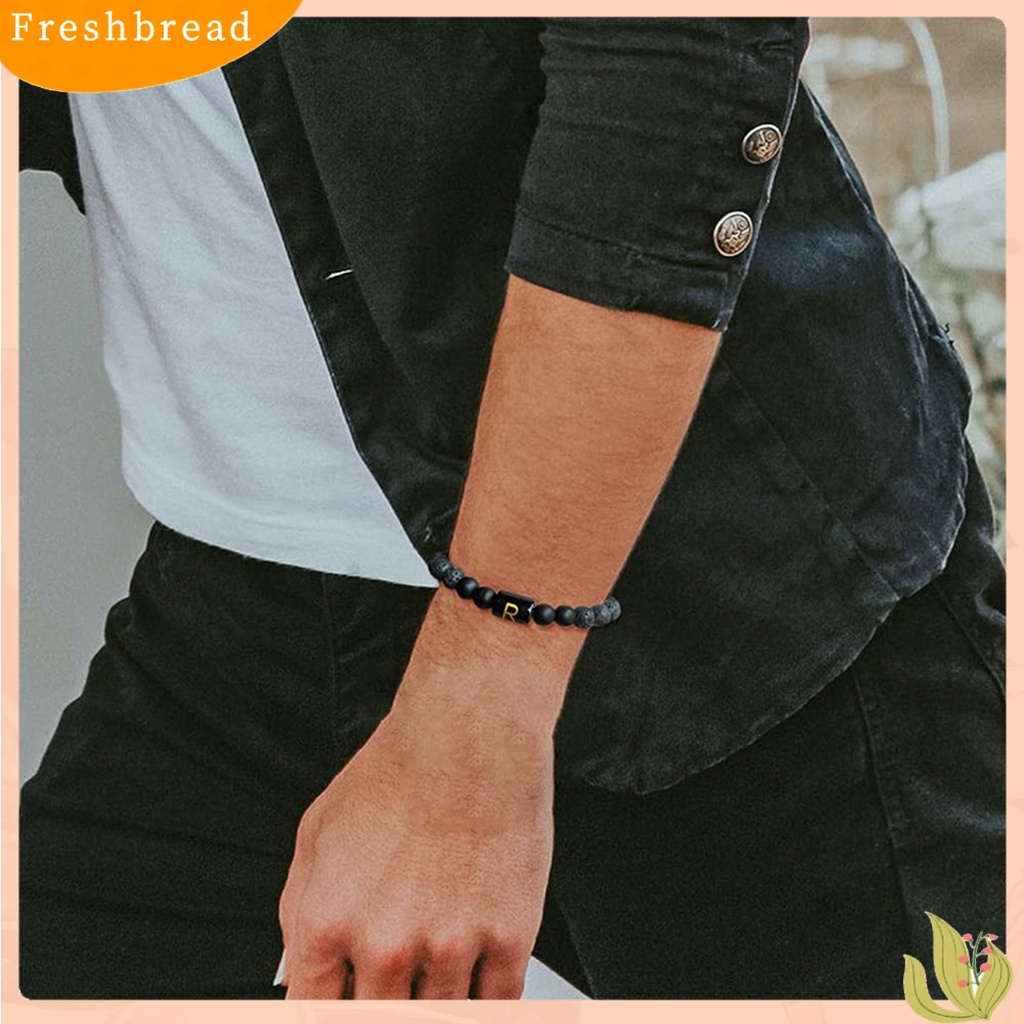 &lt; Freshbread &gt; Unisex Gelang A-Z Huruf Frosted Manik-Manik Batu Imitasi Adjustable Gelang Penghilang Stres Fashion Perhiasan