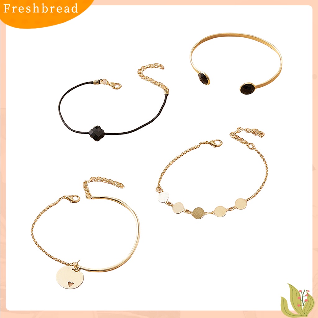 &lt; Freshbread &gt; 4Pcs/Set Stackable Alloy Bangle Indah Adjustable Potongan Bulat Wanita Gelang Untuk Kehidupan Sehari-Hari