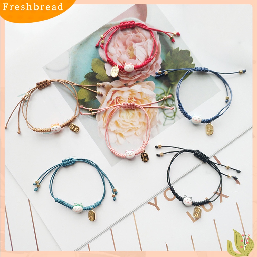 &lt; Freshbread &gt; Pria Wanita Kucing Beruntung Pesona Slide Simpul Dikepang Tali Gelang Bangle Perhiasan Hadiah