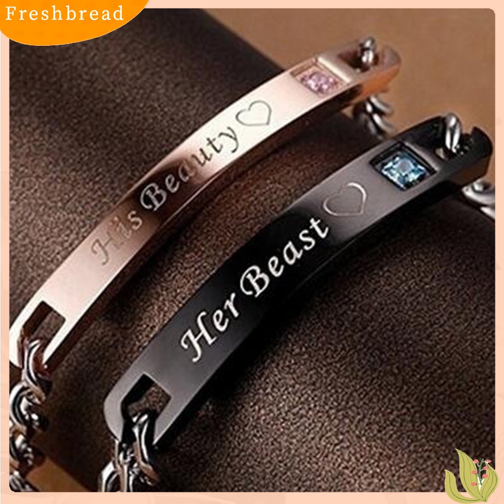 &lt; Freshbread &gt; Romantic Her Beast King His Beauty Queen Pasangan Lovers Titanium Steel Gelang