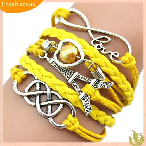 &lt; Freshbread &gt; Wanita Eiffel Tower Cuff Multilayer Kulit Imitasi Gelang Persahabatan Bangle Rantai