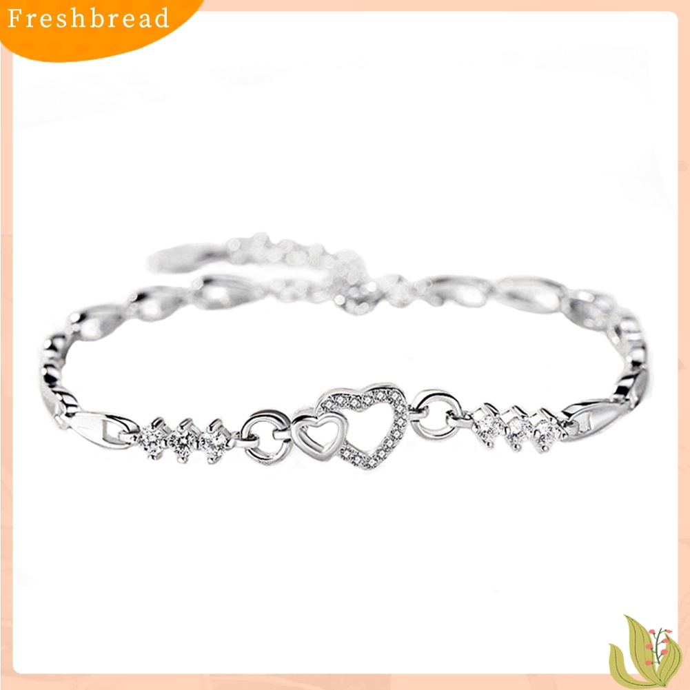 &lt; Freshbread &gt; Perhiasan Wanita Perak Berlapis Berongga Hati CZ Cubic Zirconia Gelang Hadiah Xmas