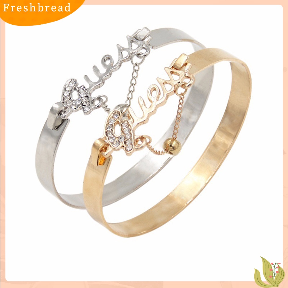 &lt; Freshbread &gt; Huruf Elegan Berlian Imitasi Mengkilap Manik Liontin Bangle Wanita Gelang Hadiah