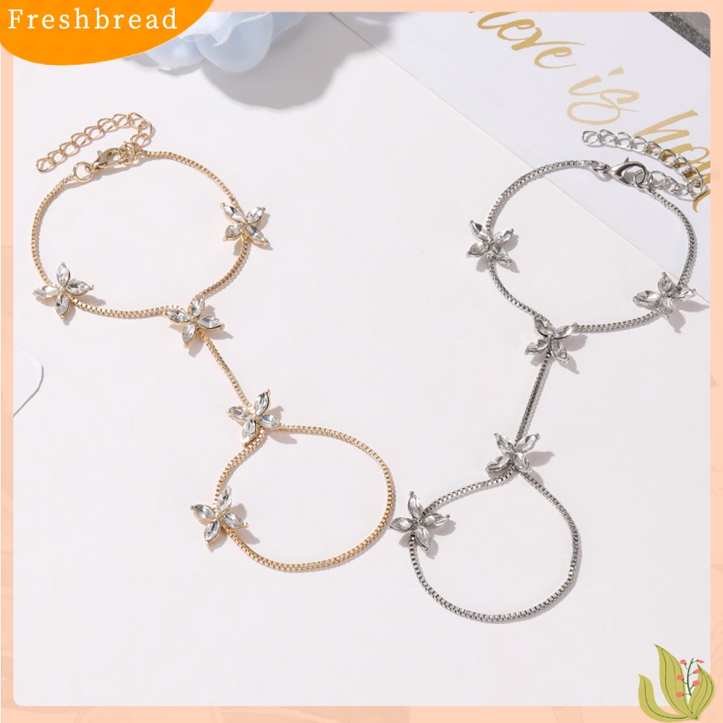 &lt; Freshbread &gt; Empat Daun Bunga Cubic Zirconia Alloy Adjustable Lucky Women Chain Finger Bracelet Untuk Anniversary