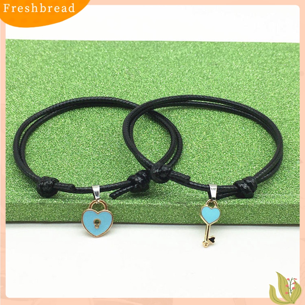 &lt; Freshbread &gt; 1pasang Gelang Couple Chic Adjustable Resin Key Heart Lock Chain Bangle Untuk Pacaran