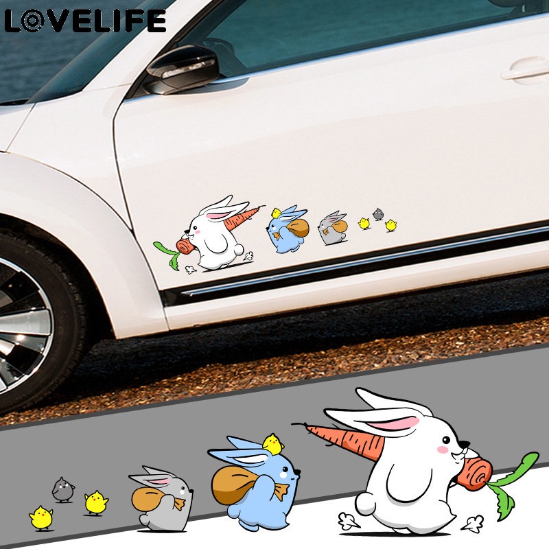 Bemper Body Mobil Kreatif Decals Kreatif Kartun Kelinci Stiker Auto Motor Dekorasi Aksesoris Lucu Lobak Kelinci Hewan Styling Stiker Mobil Perekat Diri PVC Stiker